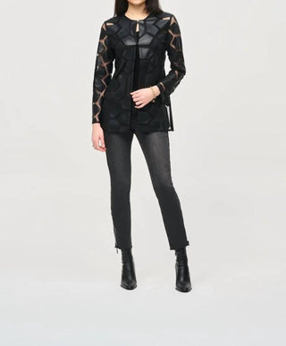 Joseph Ribkoff - Laser-cut Leatherette On Mesh Jacket