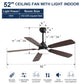 Ceiling Fan With LED Light, 6-Speed Wind, 5 Blades, Remote Control DC Motor