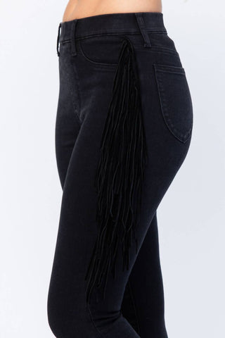 Judy Blue - High Waist Side Fringe Skinny Jegging Denim Jeans
