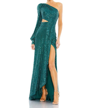 Ieena For Mac Duggal - Sequined One Shoulder Cut Out Gown