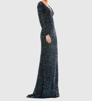 Ieena For Mac Duggal - Longsleeve Sequin Gown Midnight Blue Sz 10$398