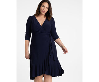 Kiyonna Women's Whimsy Wrap Dress Blue Size 1X