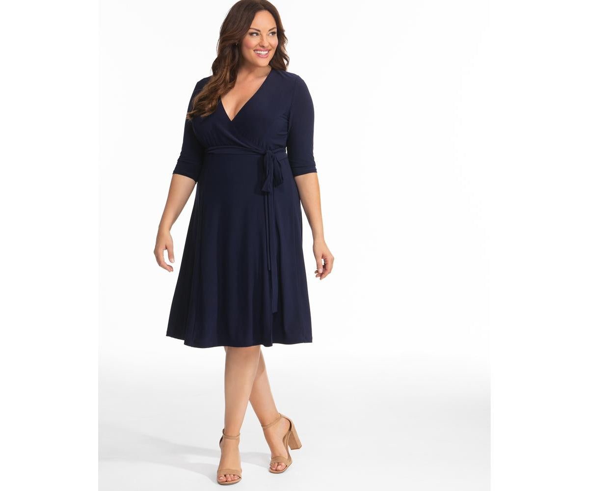 Kiyonna Women's 'Essential Wrap Dress Blue Size 3X