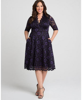 Kiyonna Women's Mon Cherie Lace Dress Purple Size 2X