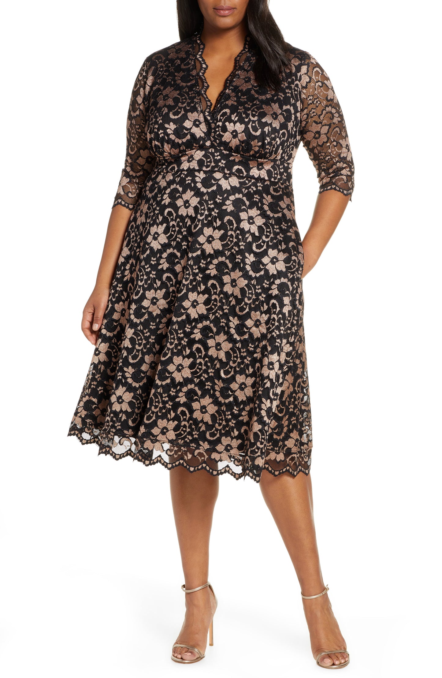 Kiyonna Women's Mon Cherie Lace Dress Black Size 2X