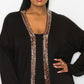 Coin Women's Sequin Contrast Cardigan Sweater Black Size 1X
