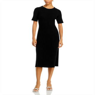 C by Bloomingdale's Cashmere Ribbed Midi Cashmere Dress Black