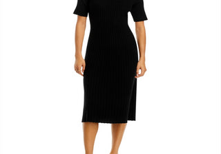 C by Bloomingdale's Cashmere Ribbed Midi Cashmere Dress Black