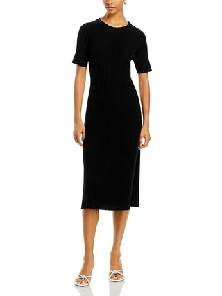 C by Bloomingdale's Cashmere Ribbed Midi Cashmere Dress Black