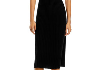 C by Bloomingdale's Cashmere Ribbed Midi Cashmere Dress Black