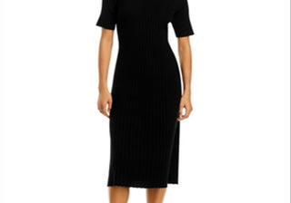 C by Bloomingdale's Cashmere Ribbed Midi Cashmere Dress Black