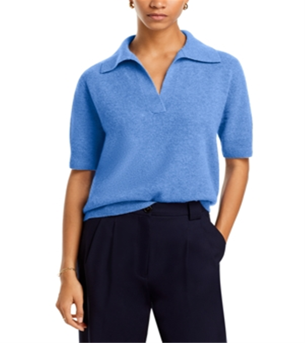 C by Bloomingdale's Cashmere Short Sleeve Polo Sweater Blue Size L
