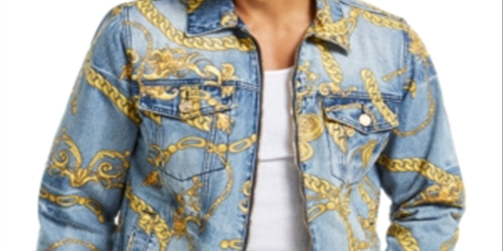 Reason Men's Chain Denim Jacket Blue Size XXX-Large