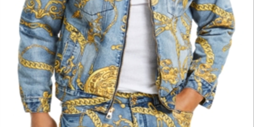 Reason Men's Chain Denim Jacket Blue Size XXX-Large