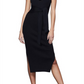 Good American Black Midi Dress, Rib Knit with Tie Waist, Size 001
