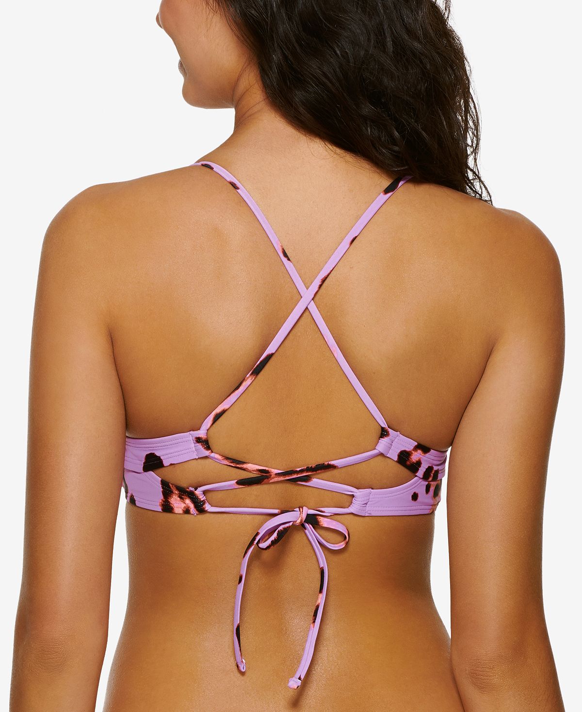 Hula Honey Women's Wisteria True Spots Lace-Up Midkini Push-Up Bikini Swim Top Purple Size Small