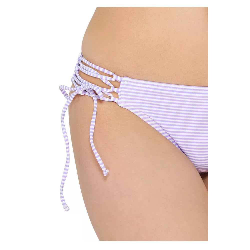 Hula Honey Women's Sailor Stripe Tie Hipster Bikini Bottoms Swimsuit Purple Size Small