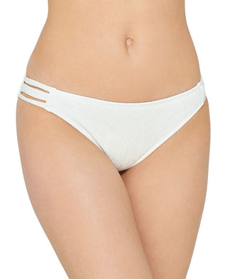 Hula Honey Junior's Textured Strappy Hipster Bikini Bottoms Swimsuit White Size Small