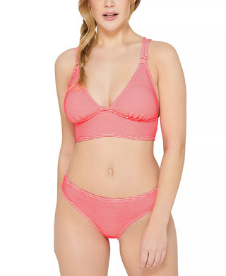 Hula Honey Junior's Rib Illusion Cross Back Bikini Top Swimsuit Pink Size Small