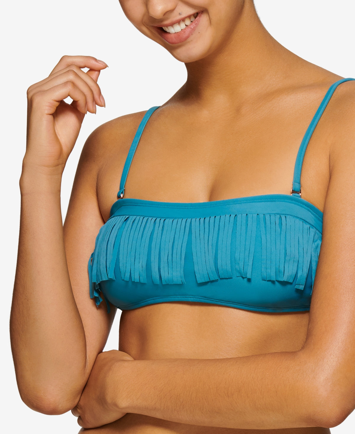 Hula Honey Junior's Fringe Bandeau Swim Top Blue Size X-Small