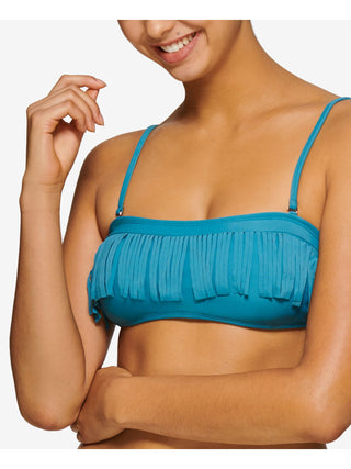 Hula Honey Women's Fringe Bandeau Swim Top Swimsuit Blue Size Large
