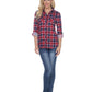White Mark Women's Oakley Stretchy Plaid Top Blue Size Small
