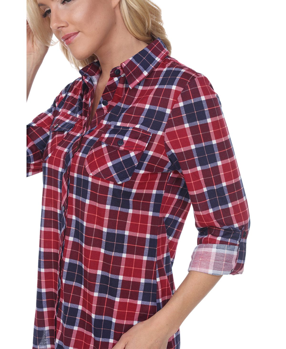 White Mark Women's Oakley Stretchy Plaid Top Blue Size Small