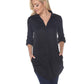 White Mark Women's Lakota Stretchy Button Down Tunic Black Size Medium