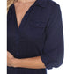 White Mark Women's Lakota Stretchy Button Down Tunic Blue Size Medium