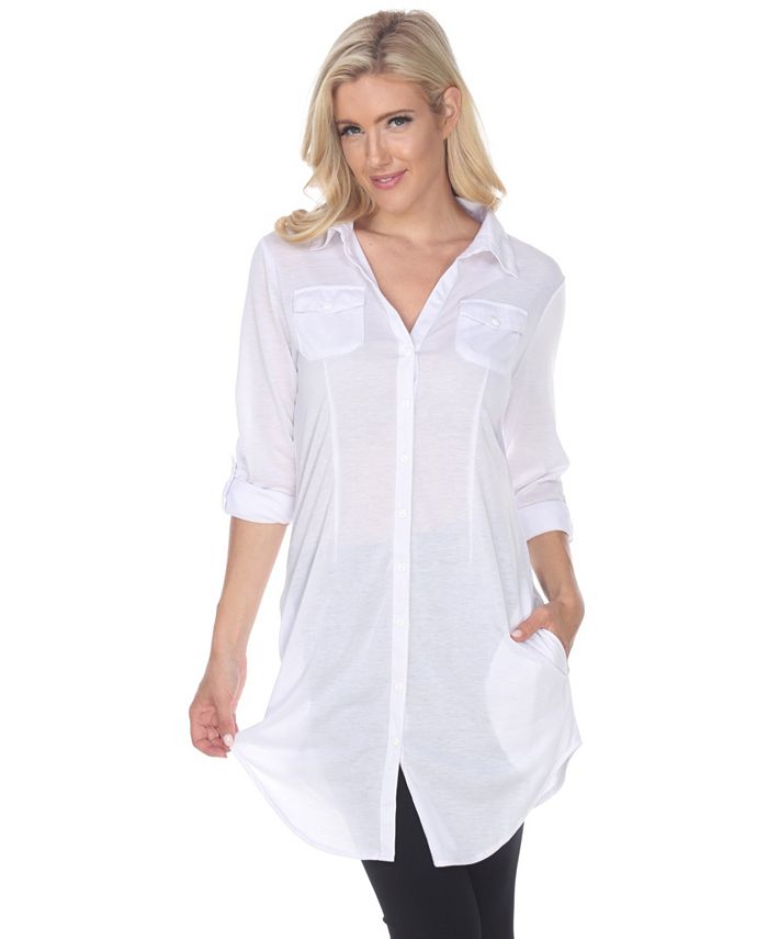 White Mark Women's Lakota Stretchy Button Down Tunic White Size Large