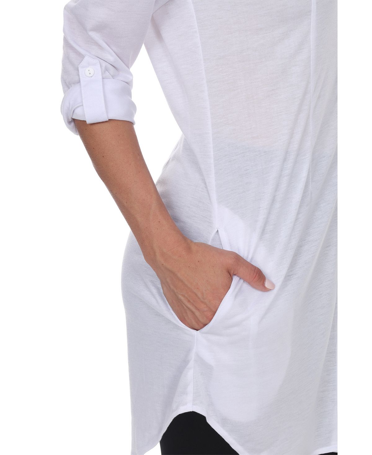 White Mark Women's Lakota Stretchy Button Down Tunic White Size Large