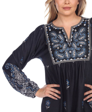 White Mark Women's Apolline Embroidered Dress Blue Size Medium