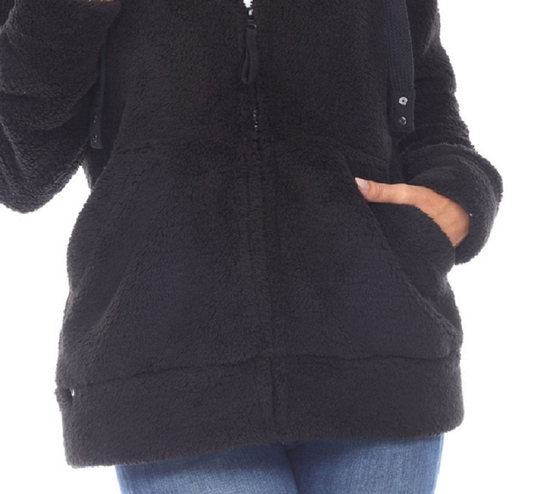 White Mark Women's Hooded Sherpa Jacket Black Size Large