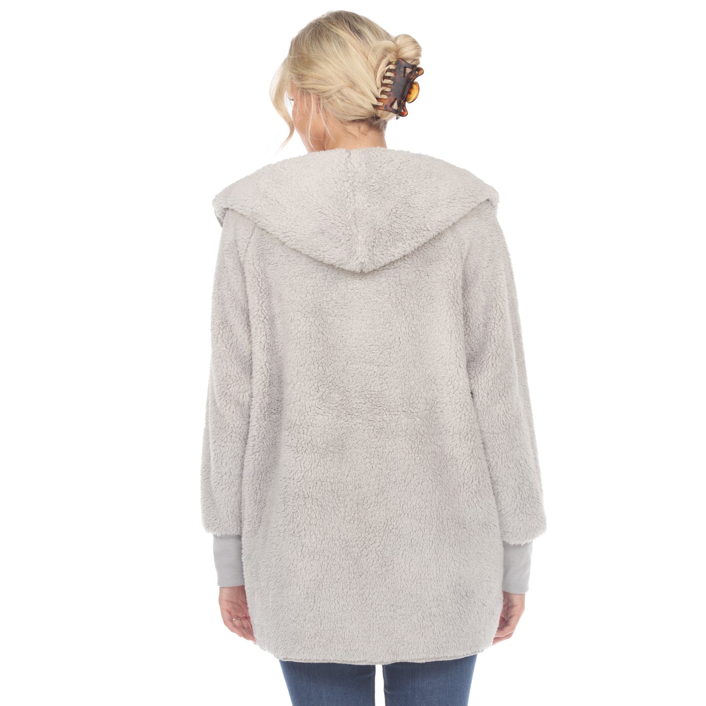 White Mark Women's Plush Hooded With Pockets Jacket Gray Size Medium