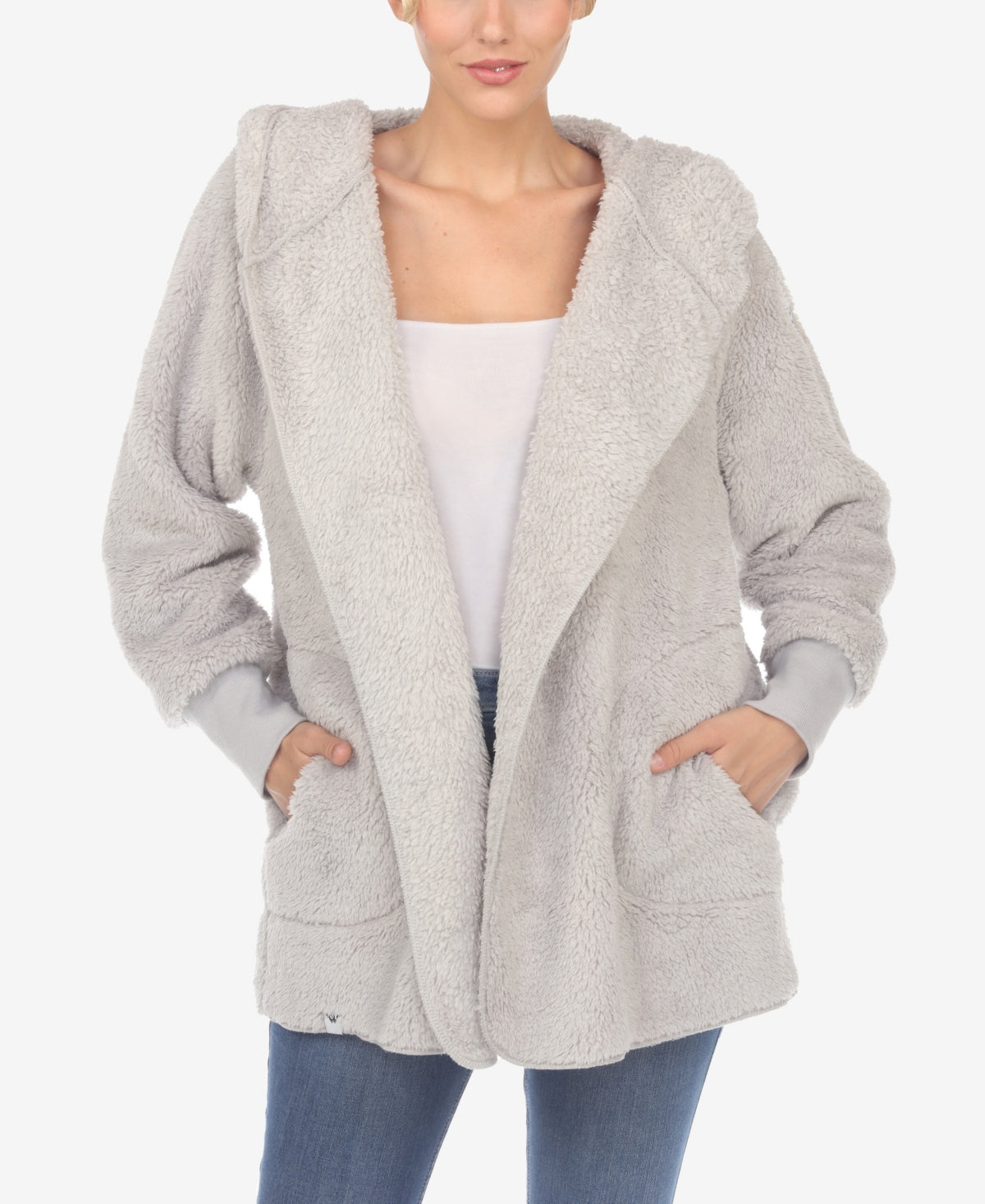White Mark Women's Plush Hooded With Pockets Jacket Gray Size Medium