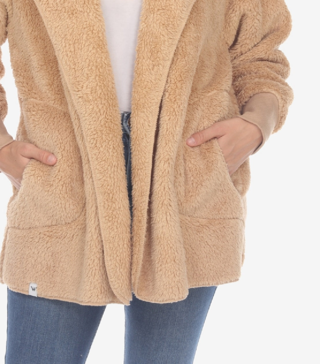 White Mark Women's Plush Hooded With Pockets Jacket Brown Size Small