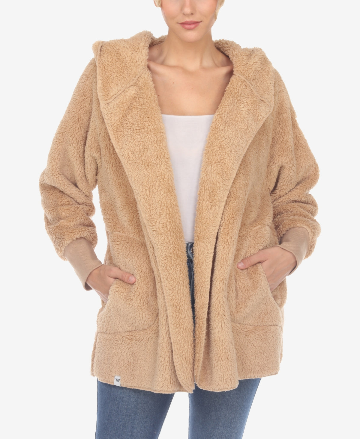 White Mark Women's Plush Hooded With Pockets Jacket Brown Size Small