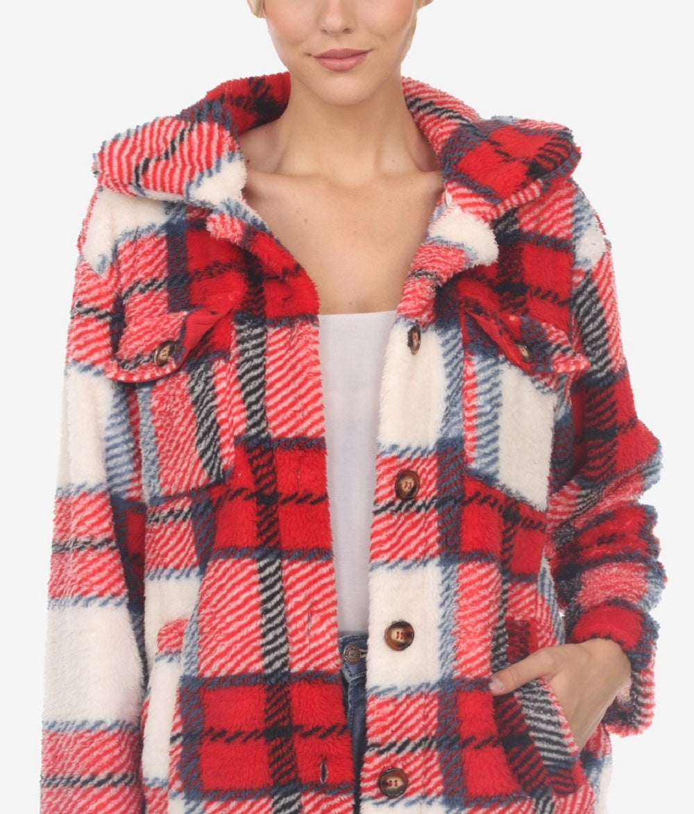White Mark Women's Plaid Shacket Red Size Large