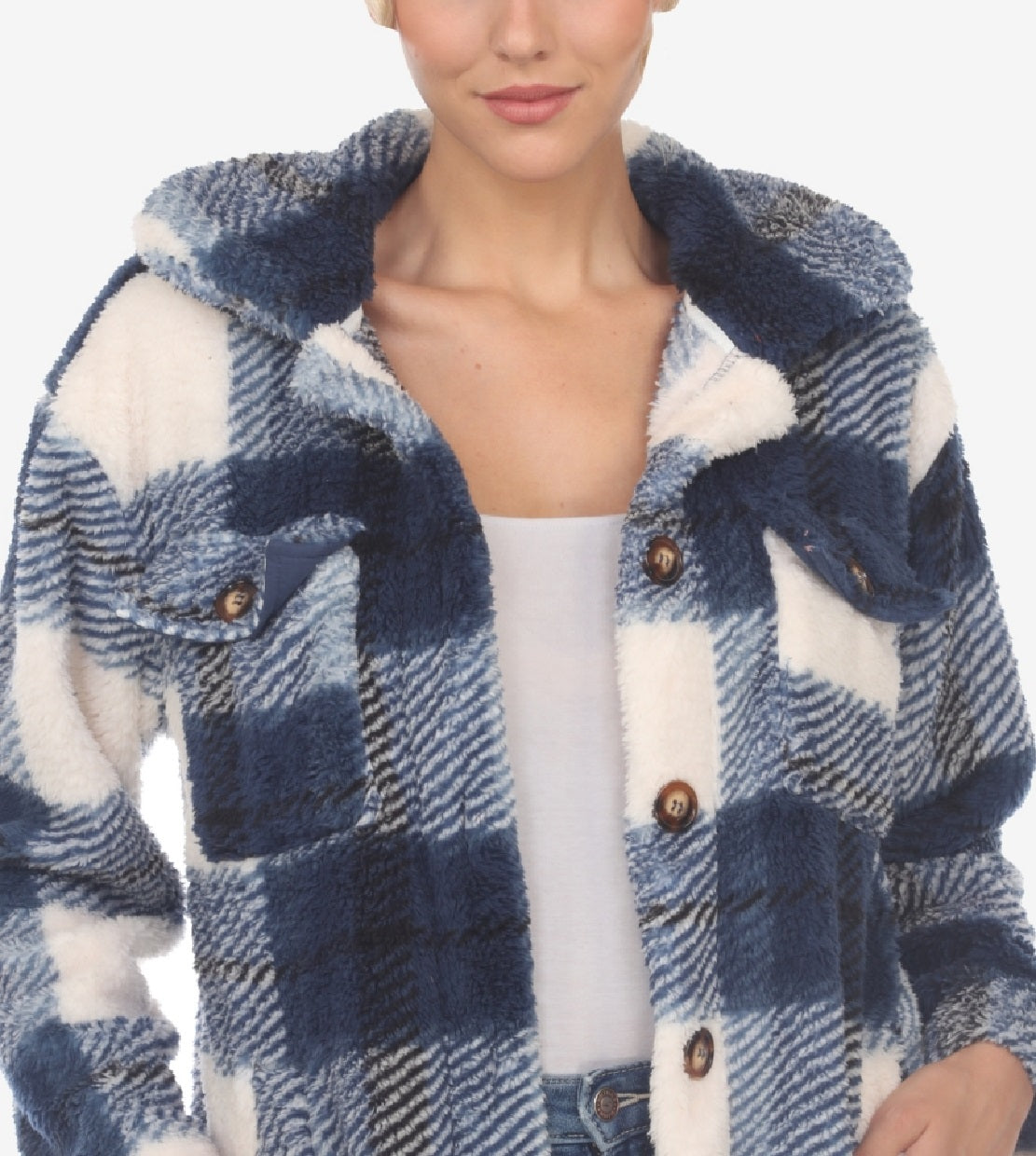 White Mark Women's Plaid Shacket Blue Size Large