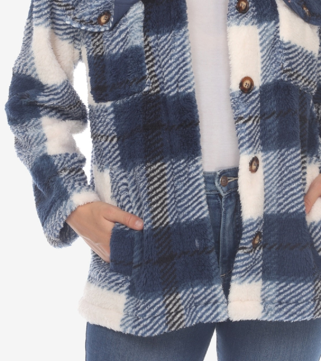 White Mark Women's Plaid Shacket Blue Size Large