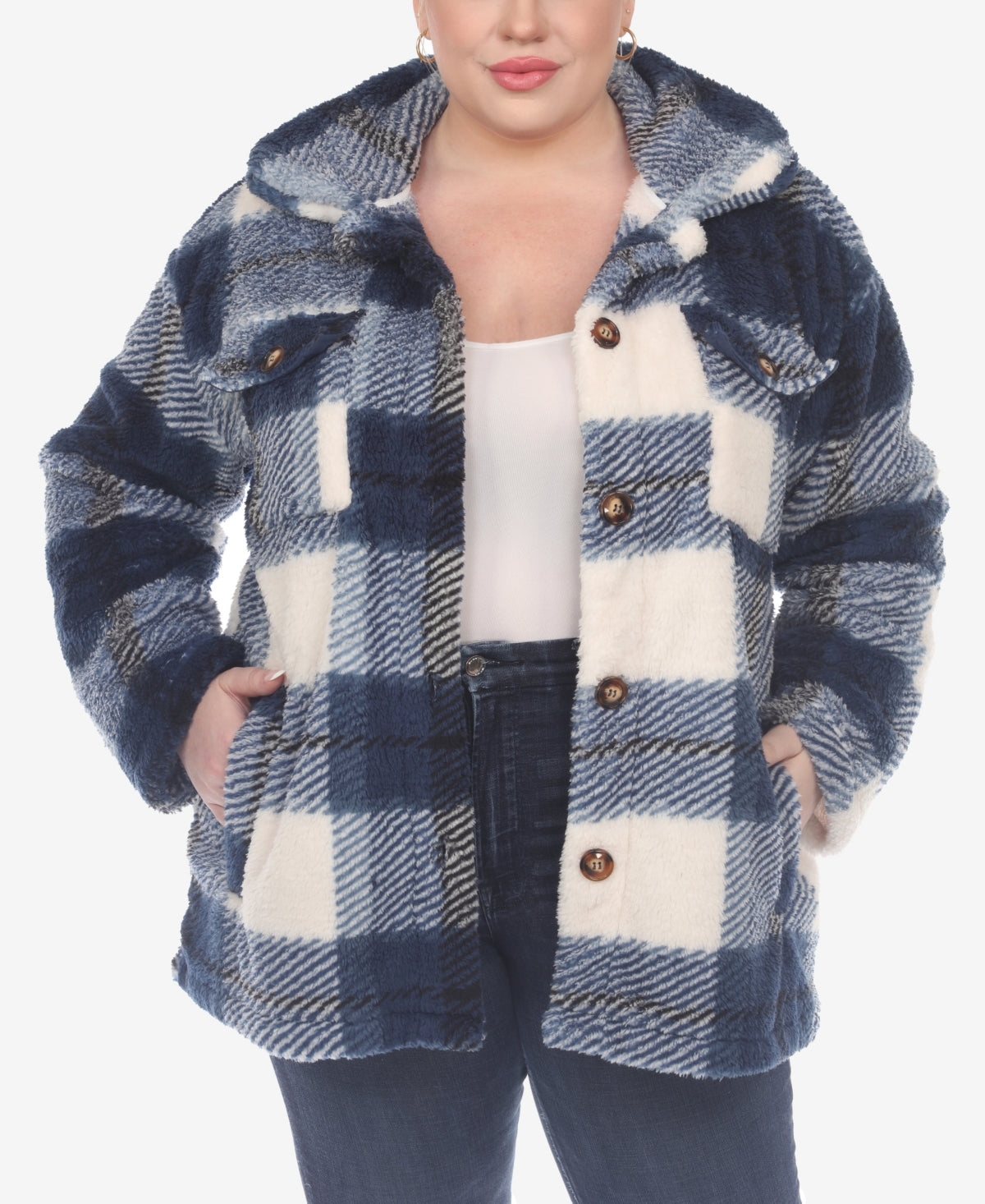 White Mark Women's Plaid Shacket Jacket Blue Size 3X