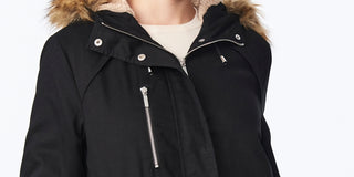 Collection B Junior's Faux Fur Trim Hooded Anorak Coat Black Size X-Large