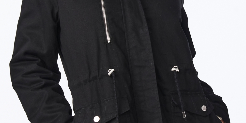 Collection B Junior's Faux Fur Trim Hooded Anorak Coat Black Size X-Large