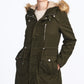 Collection B Junior's Faux Fur Trim Hooded Anorak Coat Green Size Medium