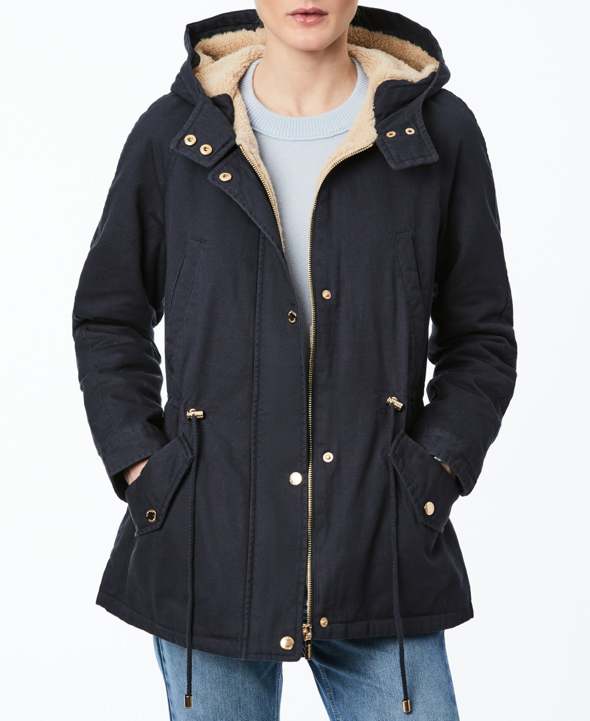 Collection B Junior's Hooded Anorak Jacket Blue Size Medium