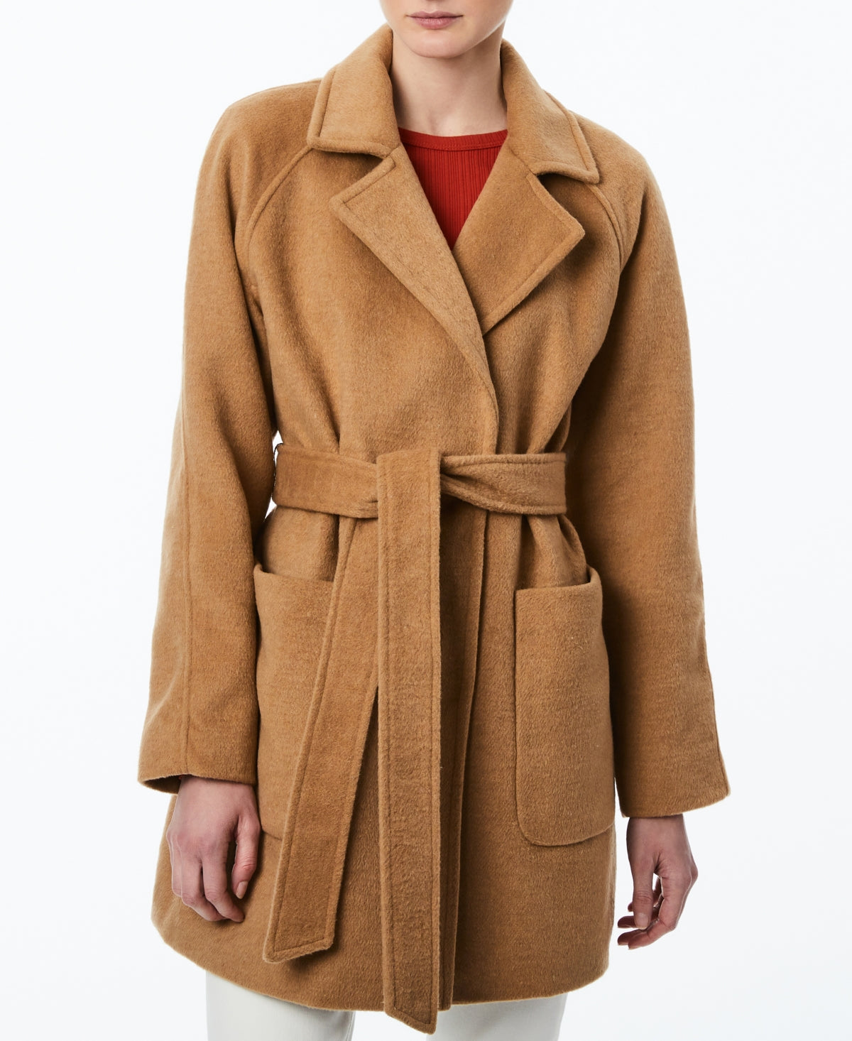 Collection B Junior's Single Breasted Belted Wrap Coat Brown Size XX-Large