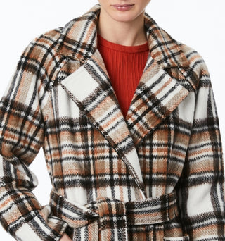 Collection B Junior's Plaid Belted Wrap Coat Brown Size Large