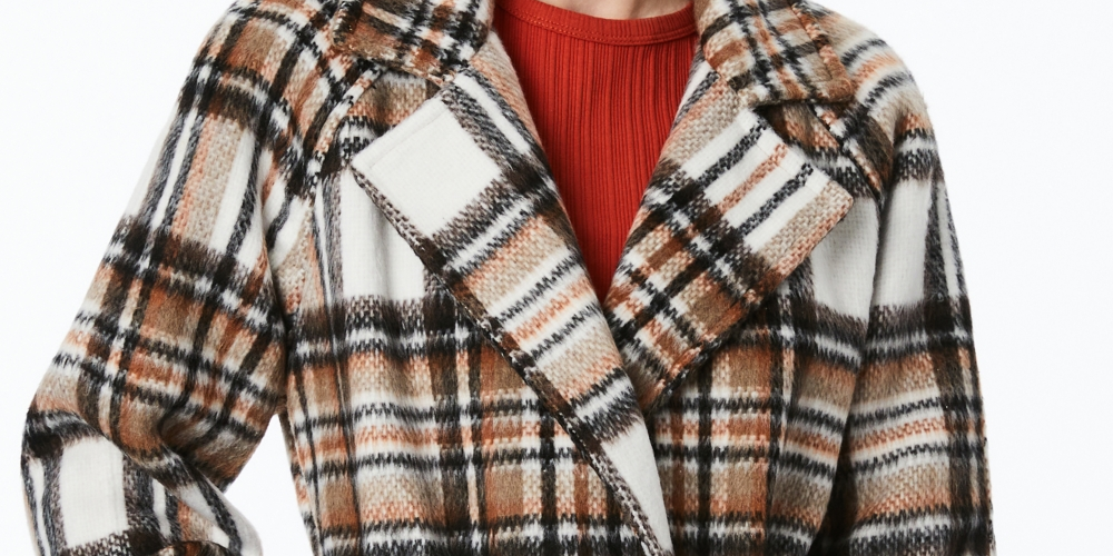 Collection B Junior's Plaid Belted Wrap Coat Brown Size Large