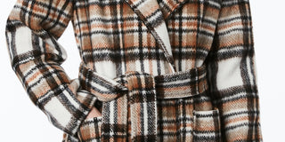 Collection B Junior's Plaid Belted Wrap Coat Brown Size Large