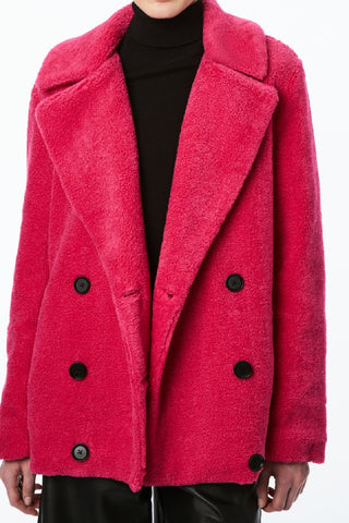 Collection B Junior's Double Breasted Faux Fur Teddy Coat Pink Size Small